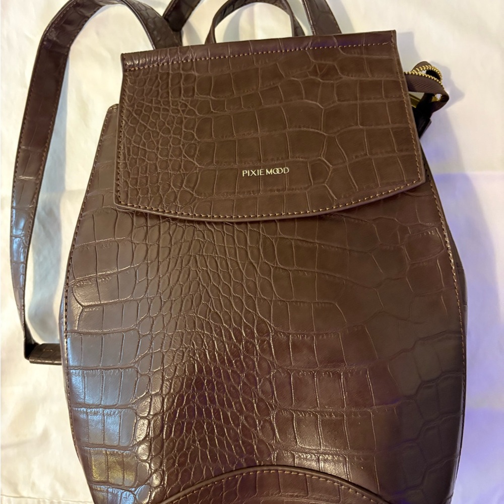 Pixie Mood Croc-Embossed Chocolate Backpack - image 1